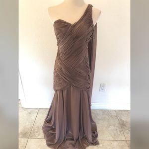 Metallic Brown/Taupe One-shoulder Gown